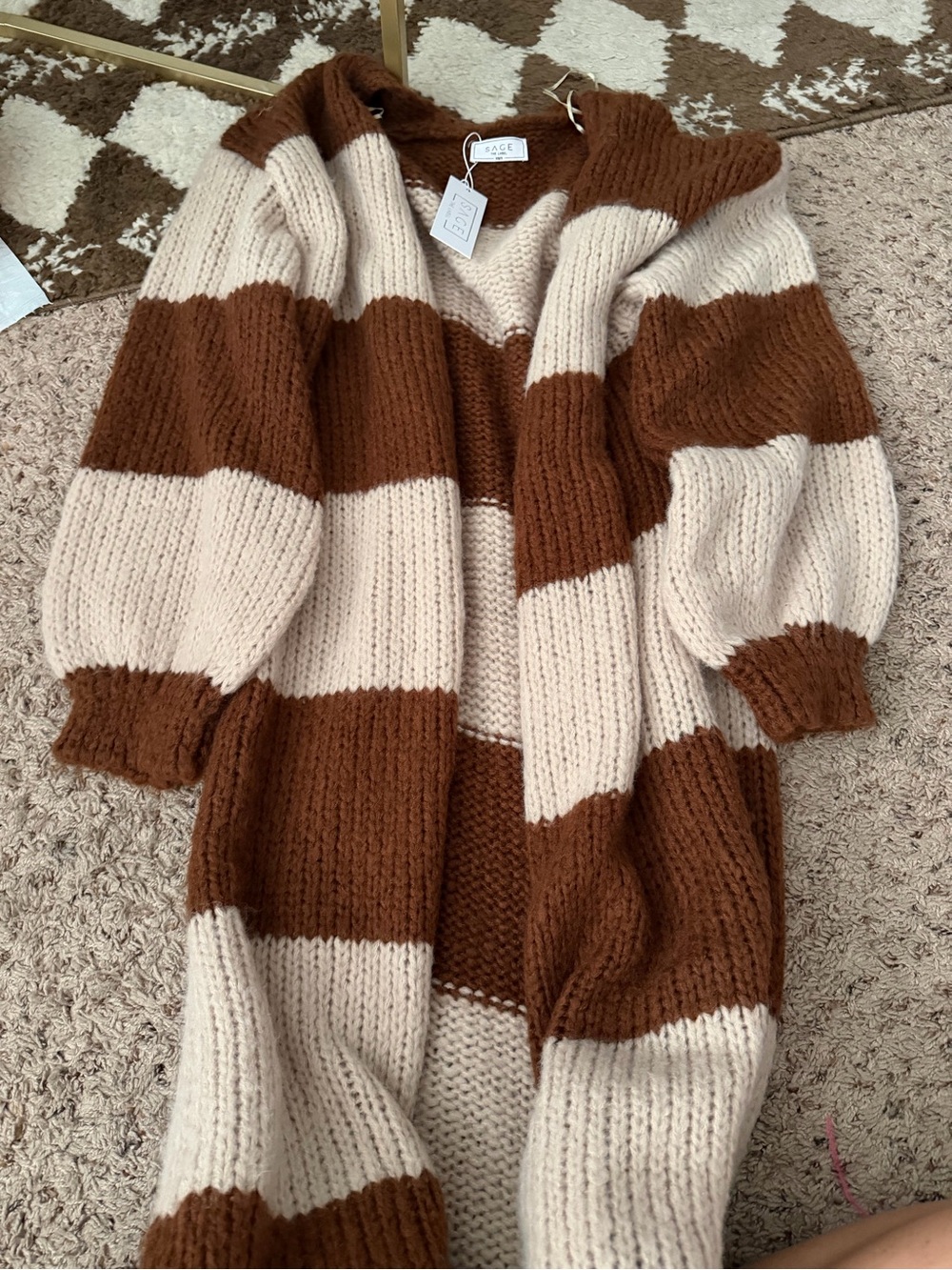 Sage Chunky Striped Cardigan in Brown & Cream